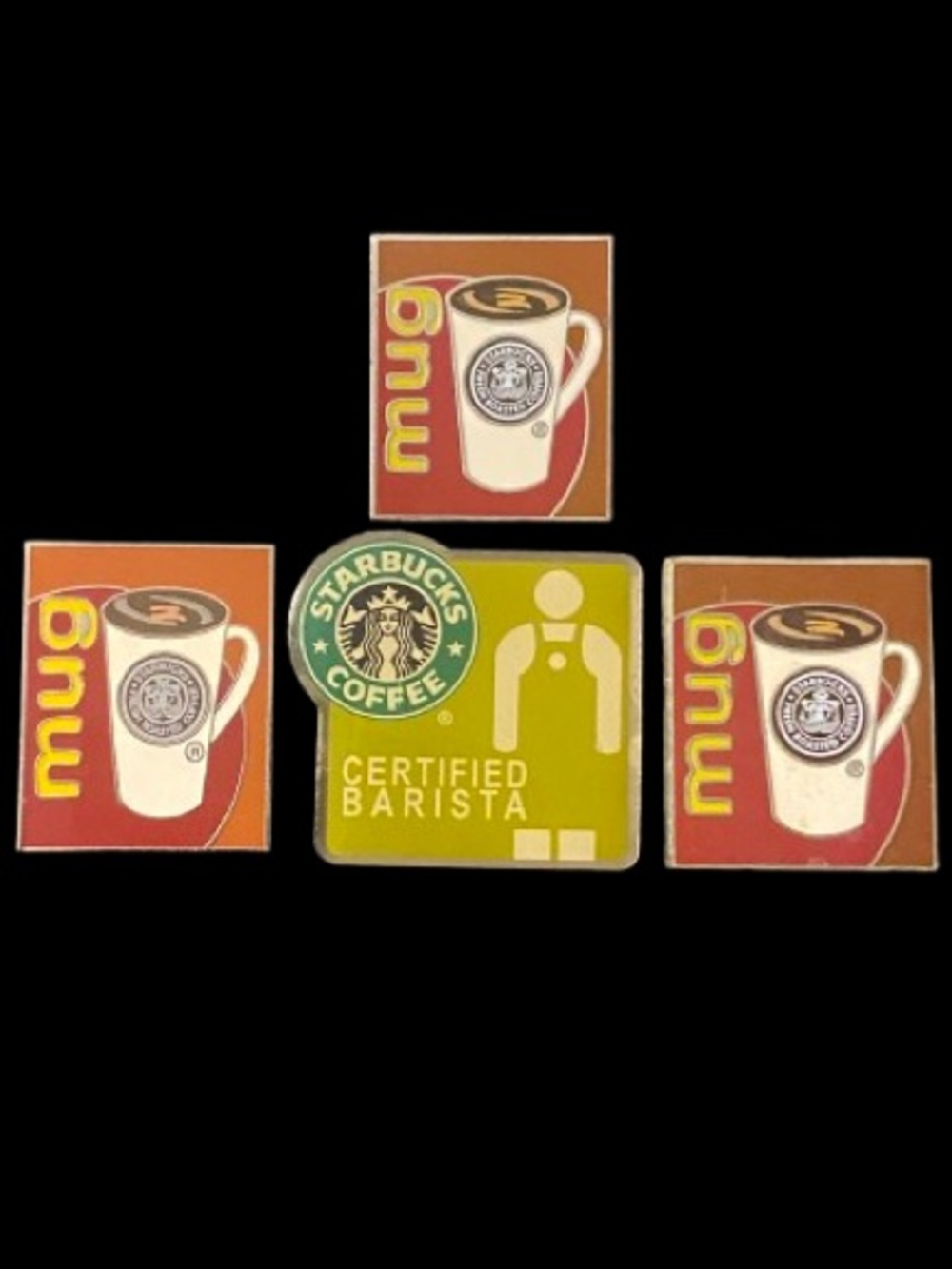 Lot of 4 Starbucks Employee Pins Mug Award & Green Certified Barista